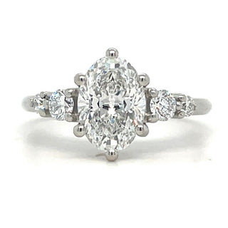 Runa - Platinum 1.41ct Laboratory Grown Oval Diamond Engagement Ring with Round Side Stones