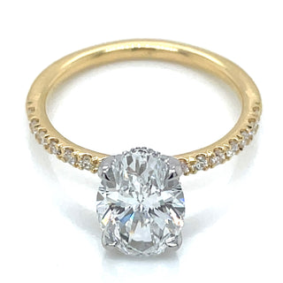 Valencia - 18ct Yellow Gold Laboratory Grown 2.33ct Oval Solitaire With Hidden Halo Engagement Ring And Castle Set Shoulders