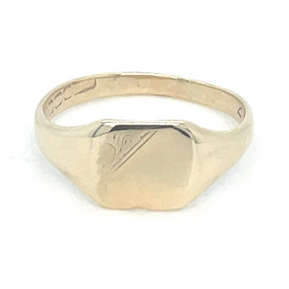 Vintage 9ct Yellow Gold Square Signet Ring With Detailed Design