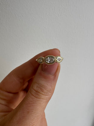 9ct Yellow Gold Oval with Pear Side Stones Milgrain Edge 0.44ct Laboratory Grown Diamond RIng