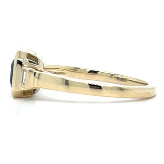 9ct Yellow Gold Earth Grown Horizontal Emerald Cut Blue Topaz And Diamond Ring