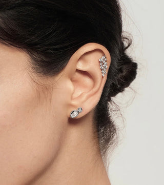 Ania Haie Silver Bezel Organic Pebble & Round Stud Earrings