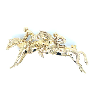 Vintage 9ct Yellow Gold Two Jockey’s Jumping Brooch
