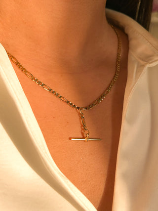 Vintage 9ct Yellow Gold Figaro Link T-Bar Necklace