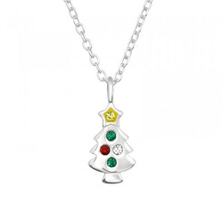 Children's Sterling Silver Christmas Tree Necklace With Multicoloured Crystals