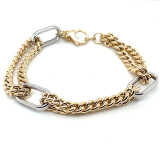9ct Gold Two Tone Curb & Oval Link Bracelet