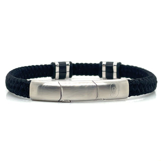 Gents Black Cotton Bracelet With Stainless Steel Magnetic Catch