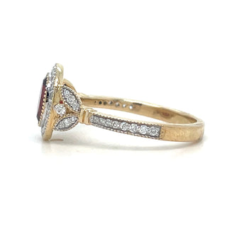 9ct Yellow Gold Earth Grown 1.37ct Ruby And Diamond Halo Ring