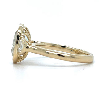 9ct Yellow Gold Laboratory Grown 2.48ct Oval Green Amethyst And Diamond Halo Ring