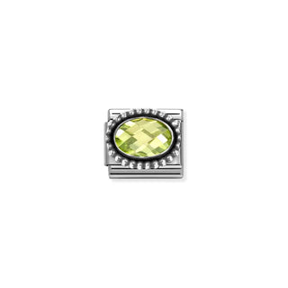 Composable FACETED STONES, steel with 925 sterling silver OVAL BEADED RICH SETTING GREEN