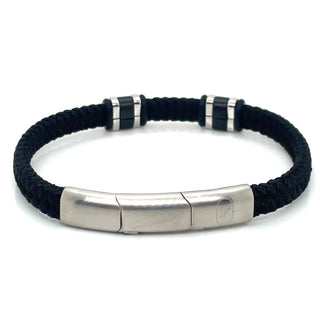 Gents Black Cotton Bracelet With Stainless Steel Magnetic Catch