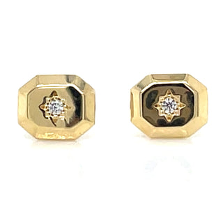 9ct Yellow Gold Hexagonal North Star Earrings With Cz