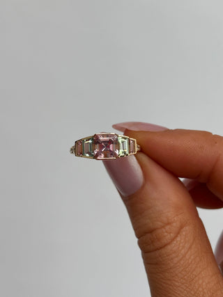 18ct Yellow Gold Earth Grown Pink Tourmaline, Green Tourmaline, Orange Tourmaline & Diamond Ring