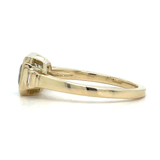 9ct Yellow Gold Earth Grown Horizontal Emerald Cut Green Amethyst And Diamond Ring