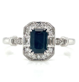 9ct White Gold Earth Grown 0.75ct Sapphire with White Sapphire And 0.08ct Diamod Ring