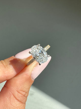 Valencia - 18ct Yellow Gold Laboratory Grown 3.04ct Oval Solitaire With Hidden Halo Engagement Ring And Castle Set Shoulders