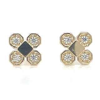 9ct Yellow Gold Cz Clover Stud Earrings