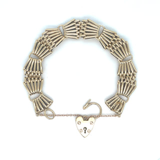 Vintage 9ct Yellow Gold Fan Link Heart Lock Gate Bracelet
