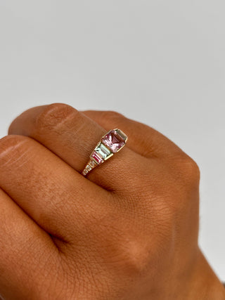 18ct Yellow Gold Earth Grown Pink Tourmaline, Green Tourmaline, Orange Tourmaline & Diamond Ring