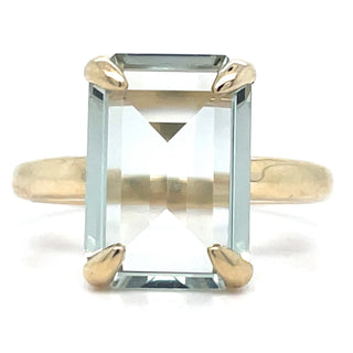 Vintage 9ct Yellow Gold Green Amethyst Emerald Cut Ring