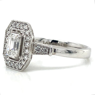 Ada - 18ct White Gold Laboratory Grown 1.01ct Emerald Cut Diamond Halo Ring