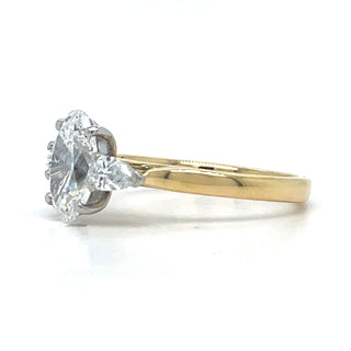 Daniela - 18ct Yellow Gold 1.78ct Laboratory Grown Oval Three Stone Engagement Ring with Side Pear Diamonds