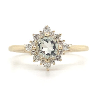 9ct Yellow Gold  0.40ct Green Amethyst with Diamond Halo Ring