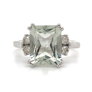 9ct White Gold 3ct Green Amethyst & .16ct Diamond Ring
