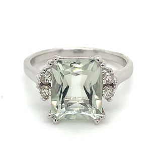 9ct White Gold 3ct Green Amethyst & .16ct Diamond Ring