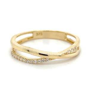 9ct Yellow Gold Crossover Cz Ring