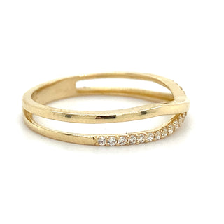 9ct Yellow Gold Crossover Cz Ring