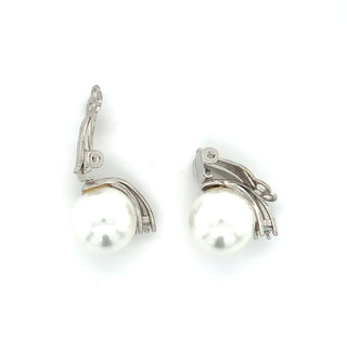 Sterling Silver Clip On Pearl & CZ Earrings