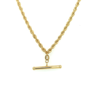 9ct Yellow Gold Hollow Rope Albert T-Bar Necklace