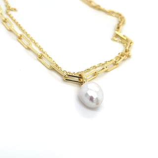 Golden Double Layered Chain with Baroque Pearl Pendant