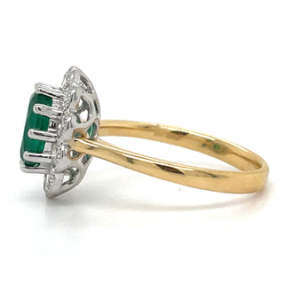 18ct Yellow Gold 2.02ct Oval Emerald and Diamond Halo Ring