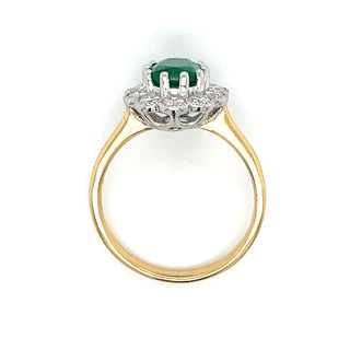 18ct Yellow Gold 2.02ct Oval Emerald and Diamond Halo Ring