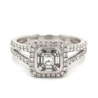 18ct White Gold Baguette & Asscher Halo Diamond Engagement Ring