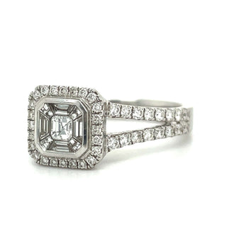 18ct White Gold Baguette & Asscher Halo Earth Grown Diamond Engagement Ring