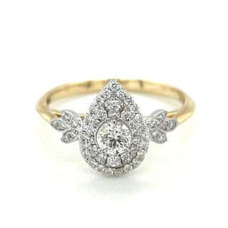 9ct Yellow Gold 0.47ct Double Pear Halo Diamond Ring