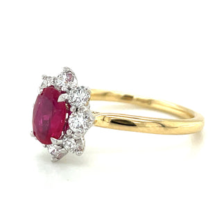 18ct Yellow Gold 1ct Ruby & Diamond Cluster Halo Ring