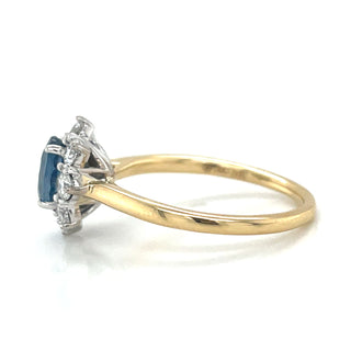 18ct Yellow Gold 1ct Sapphire & Diamond Cluster Halo Ring