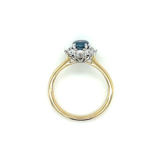 18ct Yellow Gold 1ct Sapphire & Diamond Cluster Halo Ring