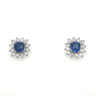 9ct White Gold Round Sapphire and Diamond Cluster Halo Earrings