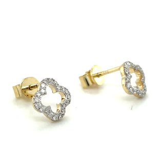 9ct Yellow Gold Open Clover Diamond Stud Earrings