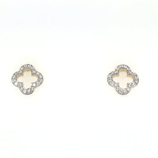 9ct Yellow Gold Open Clover Diamond Stud Earrings