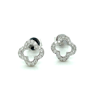 9ct White Gold Open Clover Diamond Stud Earrings