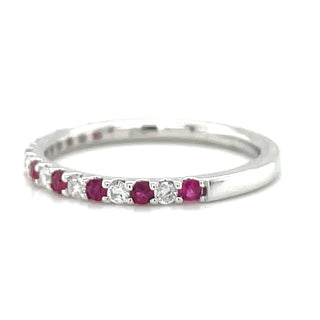 9ct White Gold Earth Grown Ruby and Diamond Castle Set Band