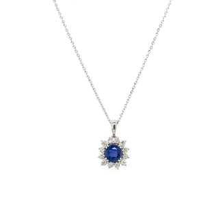 9ct White Gold 0.86ct Sapphire and Diamond Halo Necklace