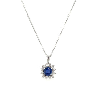 9ct White Gold 0.86ct Sapphire and Diamond Halo Necklace
