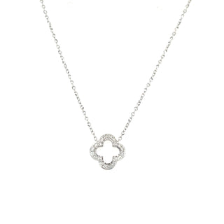 9ct White Gold Open Clover Diamond Necklace